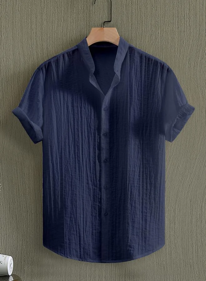 تايك تو قميص بياقة ماندارين ونسيج بارز